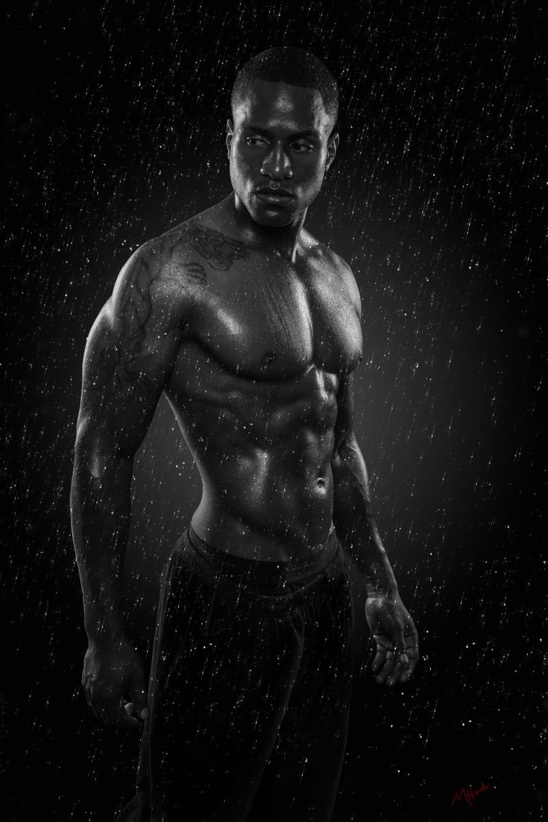Fitness portrait in rain