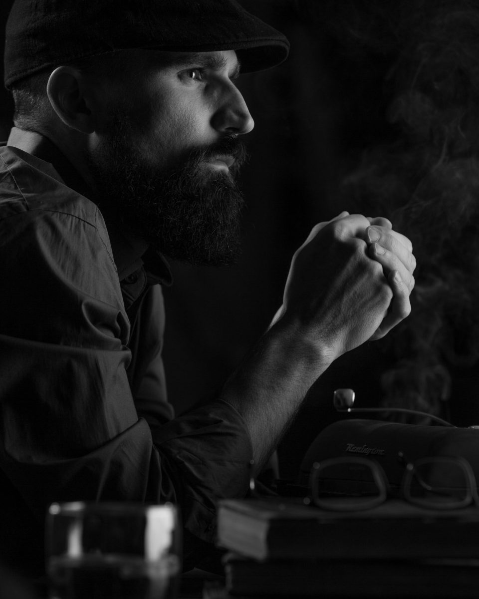 Old Hollywood male portrait black and white